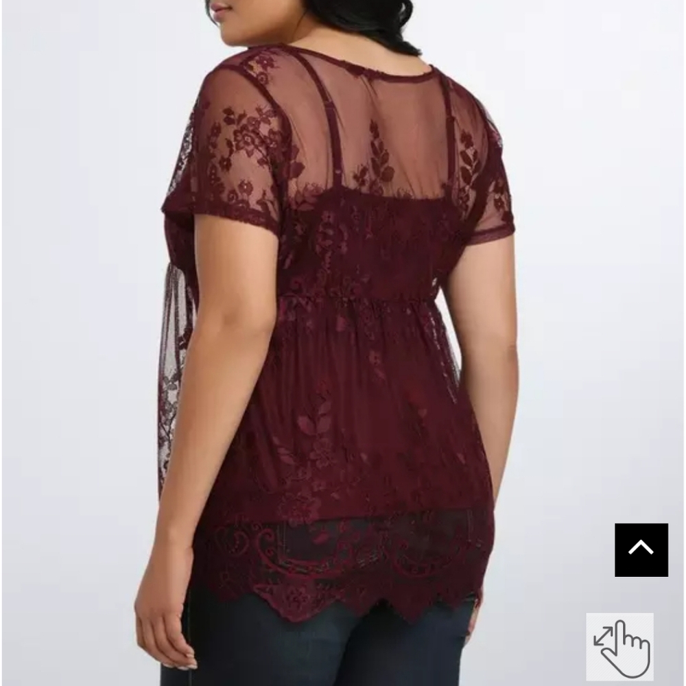 Torrid NWT! Burgundy Lace Babydoll Top - Picture 3 of 3
